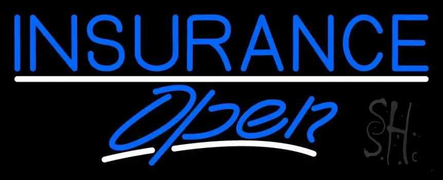 Blue Insurance Open White Line LED Neon Sign