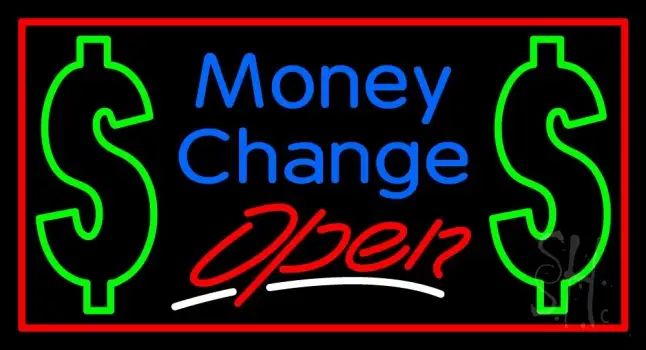 Money Change With Dollar Logo Open LED Neon Sign