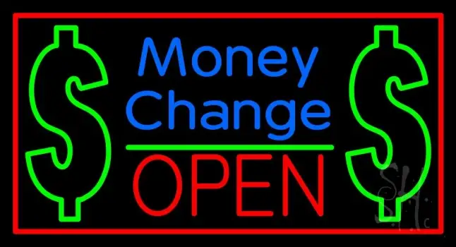 Money Change Dollar Logo Open Red Border LED Neon Sign