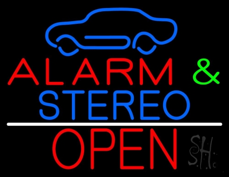 Alarm And Stereo Open White Line LED Neon Sign