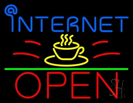 Blue Internet Cafe Open LED Neon Sign