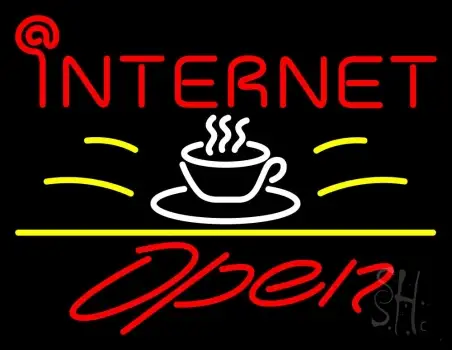 Blue Internet Cafe Open LED Neon Sign