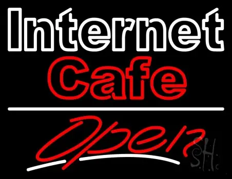 Double Stroke Internet Cafe Open White Line LED Neon Sign