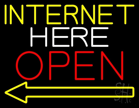 Green Internet Here Open With Arrow LED Neon Sign