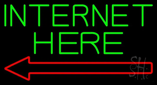 Green Internet Here With Arrow LED Neon Sign