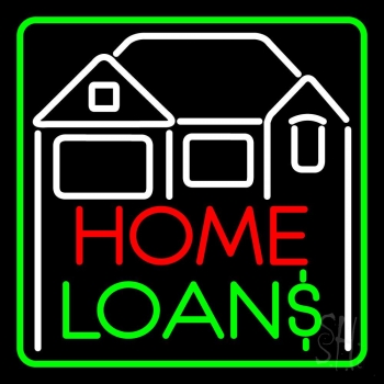 Home Loans With Home Logo And Green Border LED Neon Sign