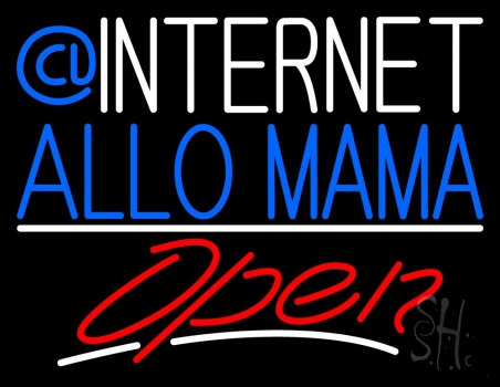 Internet Allo Mama White Line Open LED Neon Sign