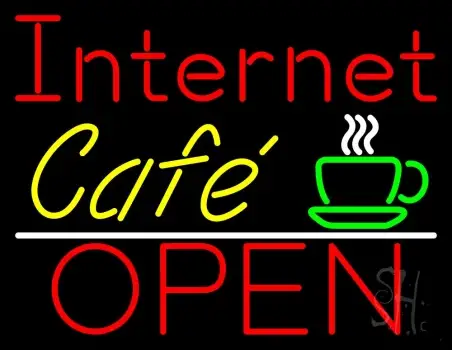 Internet Cafe Open With Coffee Cup LED Neon Sign
