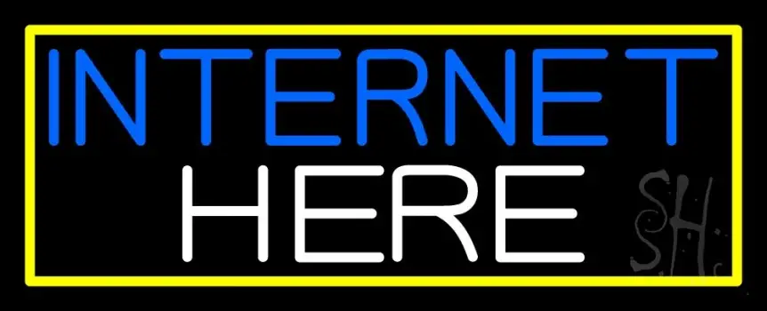 Internet Here With Yellow Border LED Neon Sign
