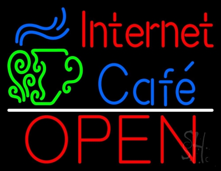 Red Internet Blue Cafe Open With Logo LED Neon Sign