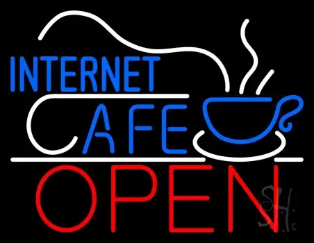 Red Internet Cafe Open With Logo LED Neon Sign