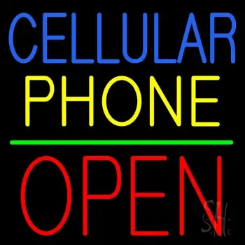 Cellular Phone Block Open Green Line LED Neon Sign