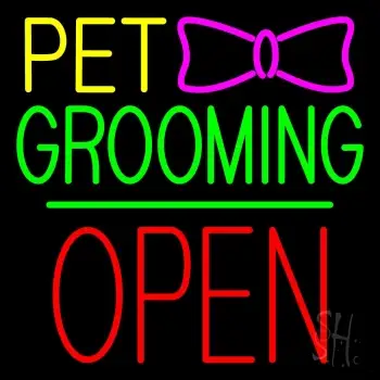 Pet Grooming Logo Block Open Green Line LED Neon Sign