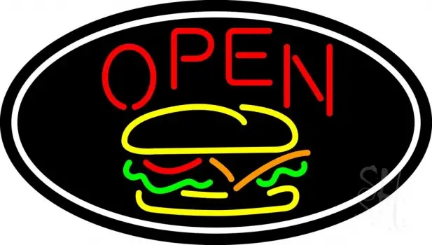 Burger Open Oval LED Neon Sign