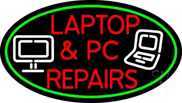 Laptop And Pc Repairs Oval Border LED Neon Sign