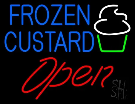 Blue Frozen Custard With Logo Open 2 LED Neon Sign