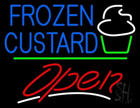 Blue Frozen Custard With Logo Open 3 LED Neon Sign