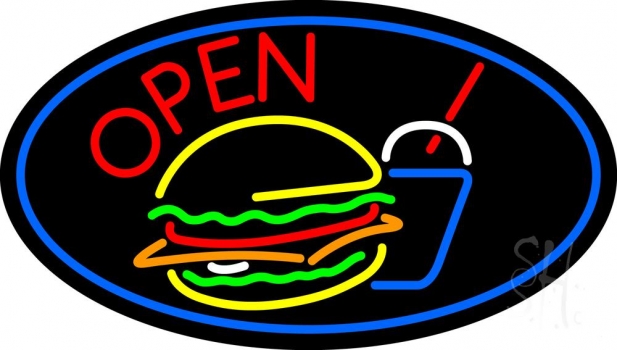 Burger And Drink Open Oval LED Neon Sign