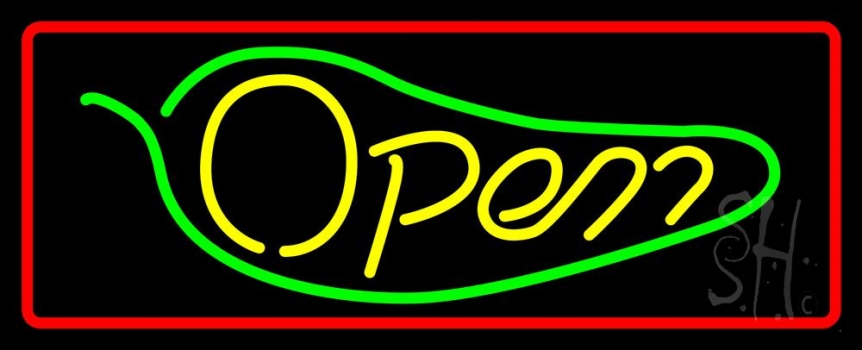 Chili With Border Open LED Neon Sign
