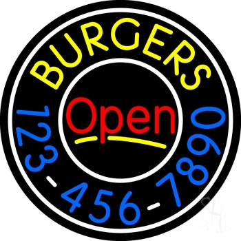 Open Burgers With Numbers Circle LED Neon Sign