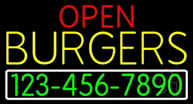 Open Burgers With Numbers LED Neon Sign
