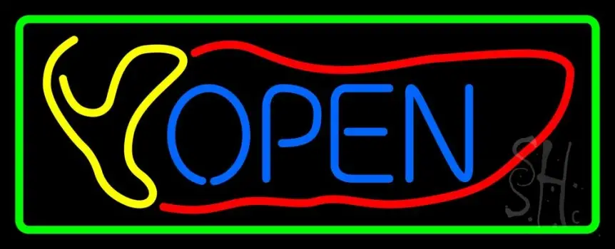 Red Chili Open With Border LED Neon Sign