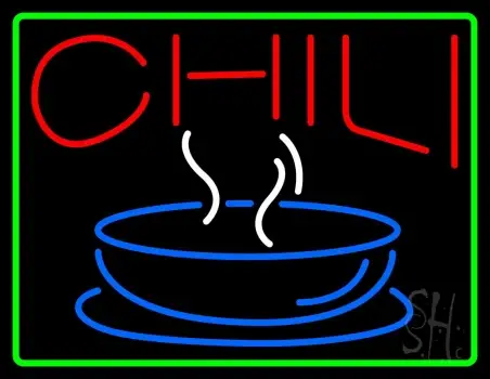 Red Chili With Bowl Logo With Border LED Neon Sign