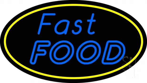Blue Fast Food Yellow Oval LED Neon Sign