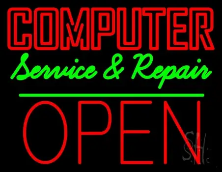 Computer Service And Repair Open 2 LED Neon Sign