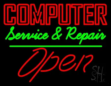 Computer Service And Repair Open 3 LED Neon Sign