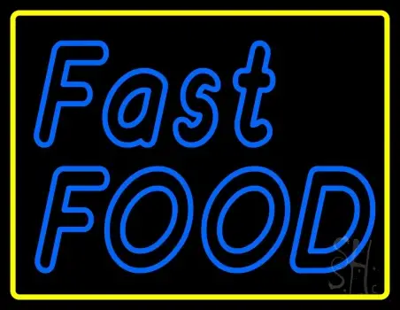 Double Stroke Blue Fast Food With Yellow Border LED Neon Sign