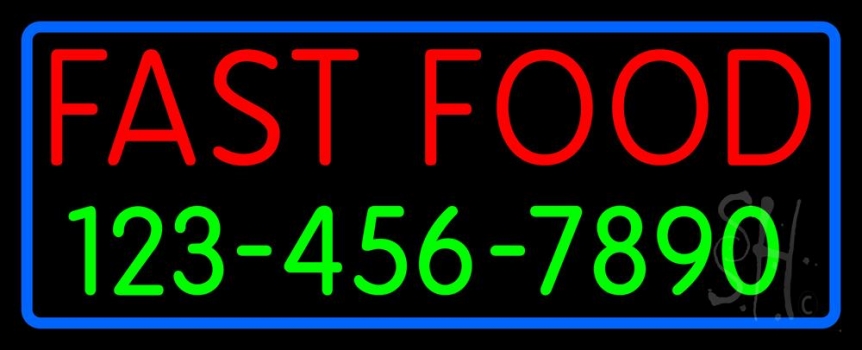 Fast Food Phone Number with Blue Border LED Neon Sign