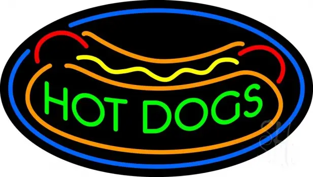 Green Hotdogs Blue Oval LED Neon Sign