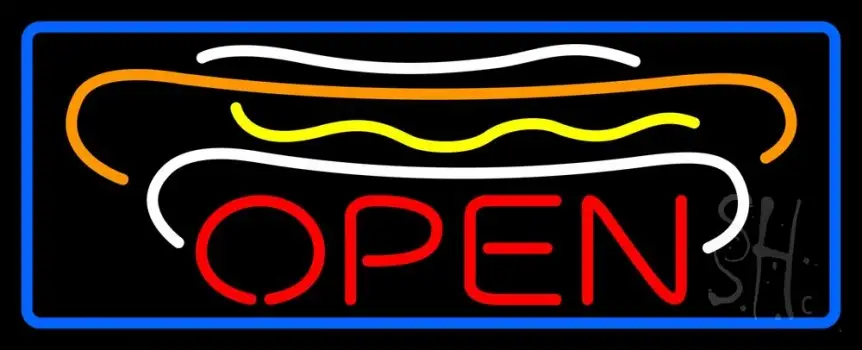 Hot Dogs Open With Border LED Neon Sign