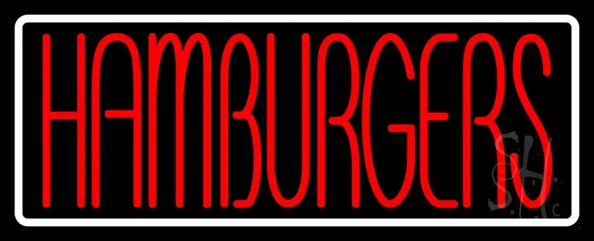 Red Humburgers White Border LED Neon Sign