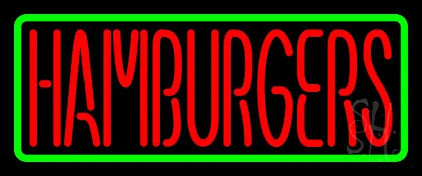 Red Humburgers Green Border LED Neon Sign