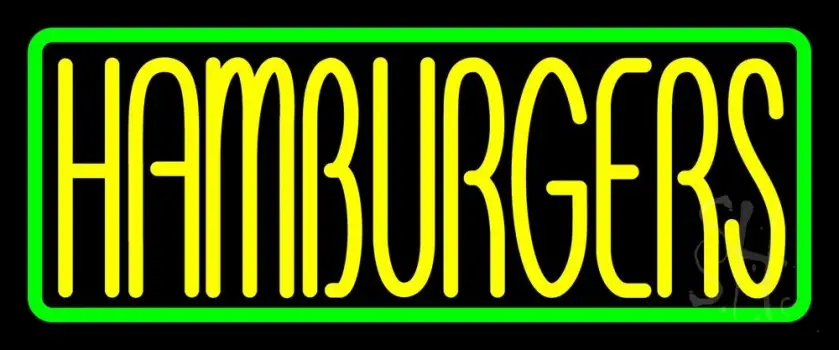 Yellow Humburgers Block Green Border LED Neon Sign
