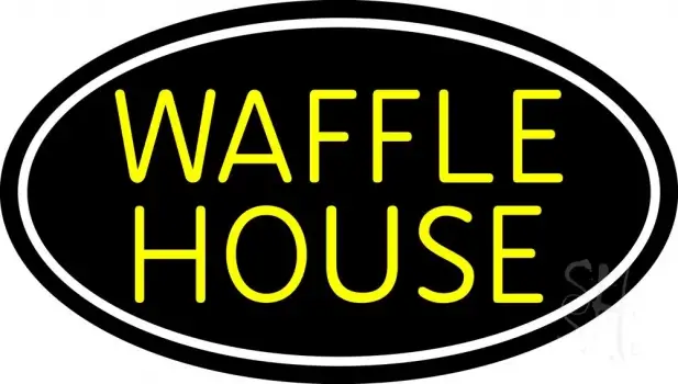 Yellow Waffle House White Oval LED Neon Sign