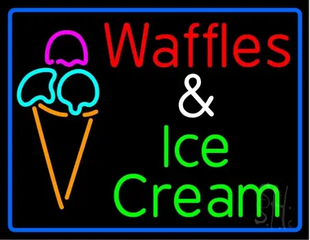 Waffles And Icecream Blue Border LED Neon Sign