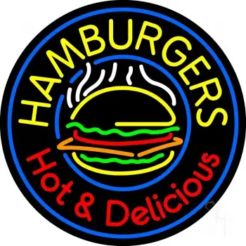 Circle Hamburgers Hot And Delicious LED Neon Sign