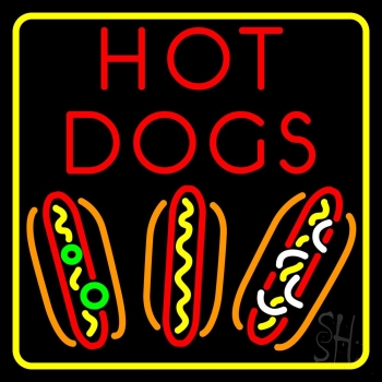 Yellow Border Hot Dogs LED Neon Sign