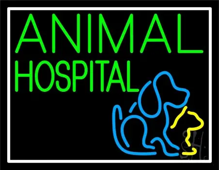 Animal Hospital Logo White Border LED Neon Sign