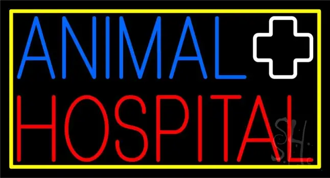Animal Hospital Logo Yellow Border LED Neon Sign