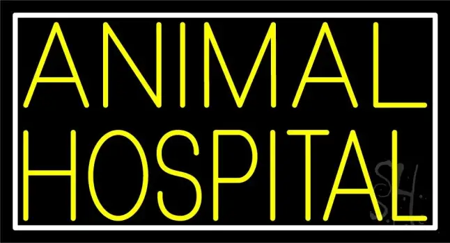 Yellow Animal Hospital White Border LED Neon Sign