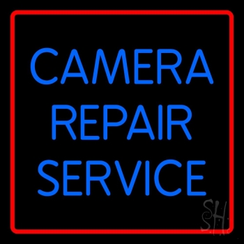 Blue Camera Repair Service Red Border LED Neon Sign