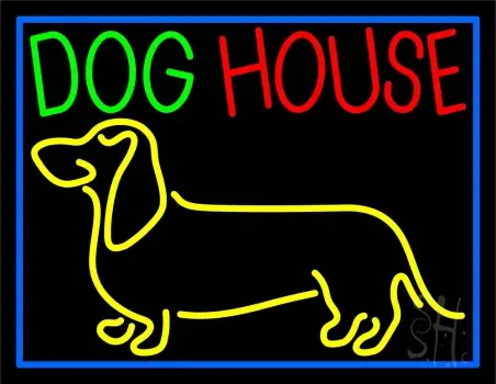 Dog House Blue Border LED Neon Sign