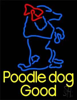 Yellow Poodle Dog Blue Logo LED Neon Sign