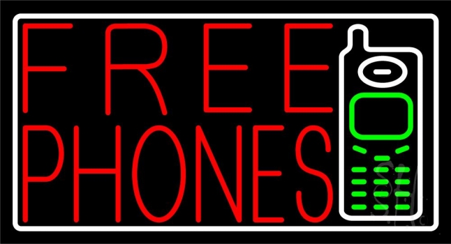 Red Free Phones Pink Border 2 LED Neon Sign