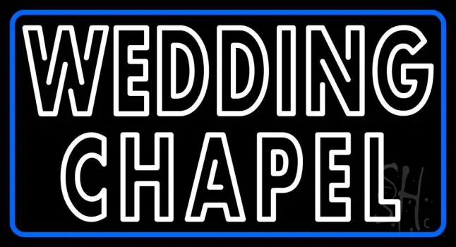 Blue Border Double Stroke Wedding Chapel LED Neon Sign