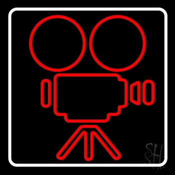 Movie Camera White Border LED Neon Sign